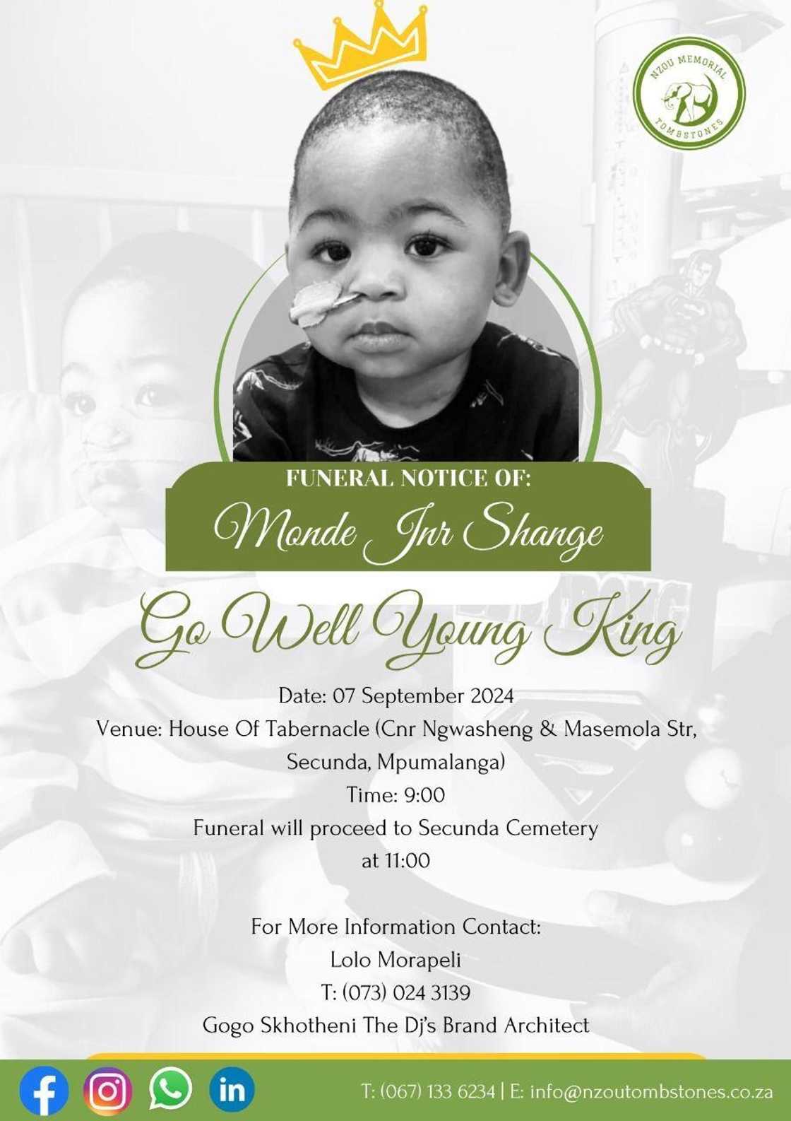 Monde Shange Jr's funeral service details Monde Shange Jr's funeral service details