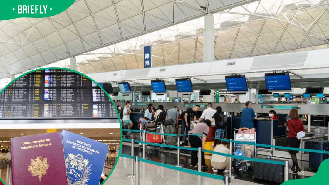 Check-in counters for travellers and passports