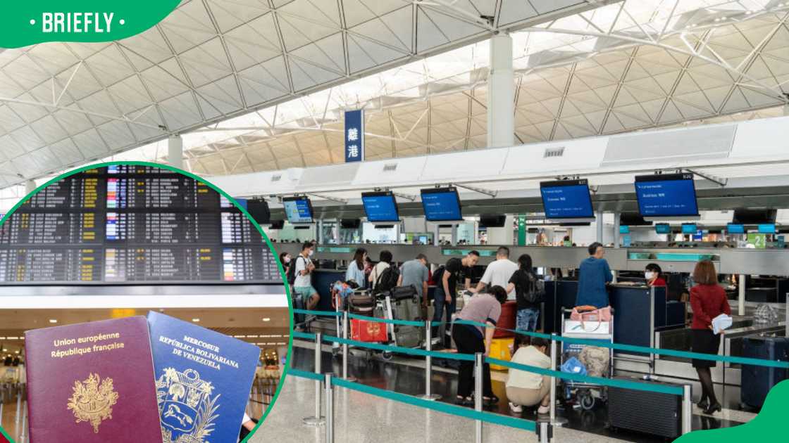Check-in counters for travellers and passports Check-in counters for travellers and passports