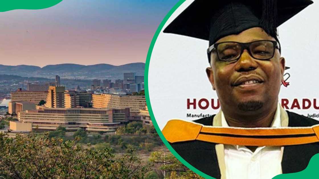 UNISA main campus and a male graduate