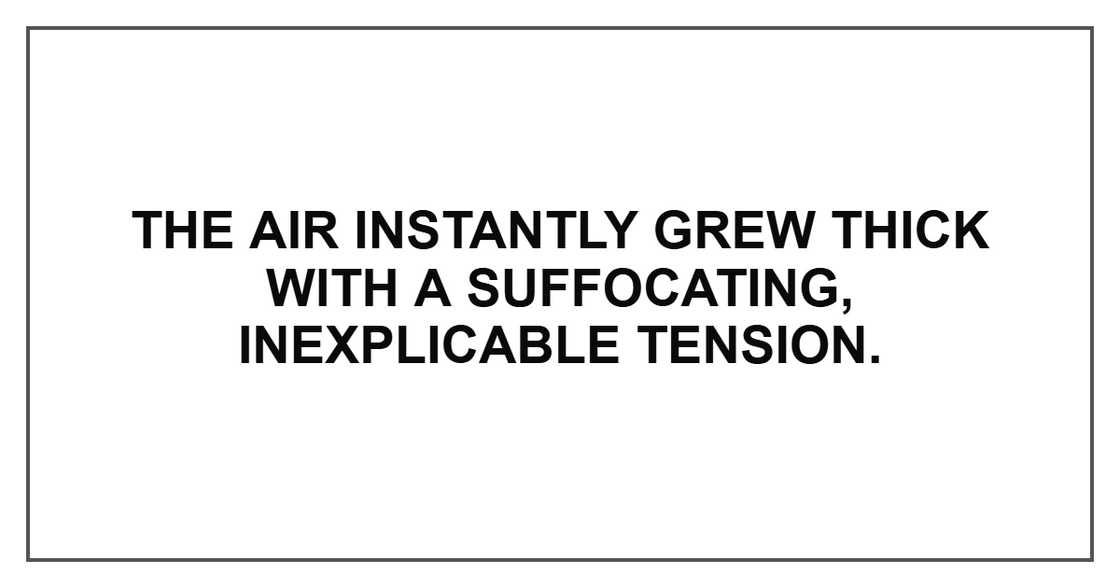 The air instantly grew thick with a suffocating, inexplicable tension. The air instantly grew thick with a suffocating, inexplicable tension.