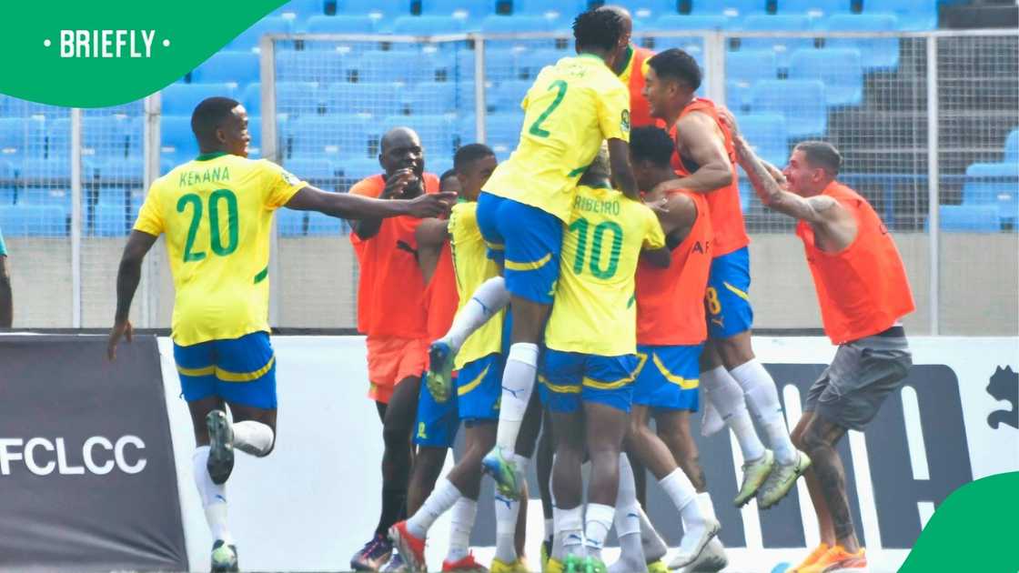 Mamelodi Sundowns celebrated their victory over Maniema Union. Mamelodi Sundowns celebrated their victory over Maniema Union.