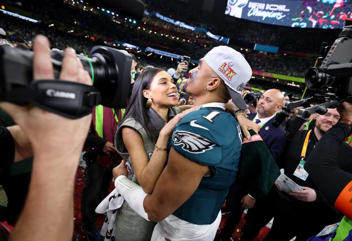 Jalen Hurts and fiancée, Bry Burrows at the Super Bowl LIX Jalen Hurts and fiancée, Bry Burrows at the Super Bowl LIX