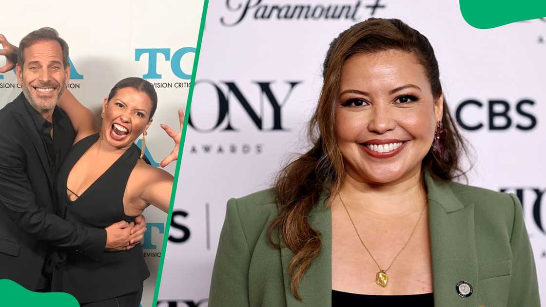 Emanuel Gironi and Justina Machado (L). The actress at Sofitel New York in 2025 (R) Emanuel Gironi and Justina Machado (L). The actress at Sofitel New York in 2025 (R)