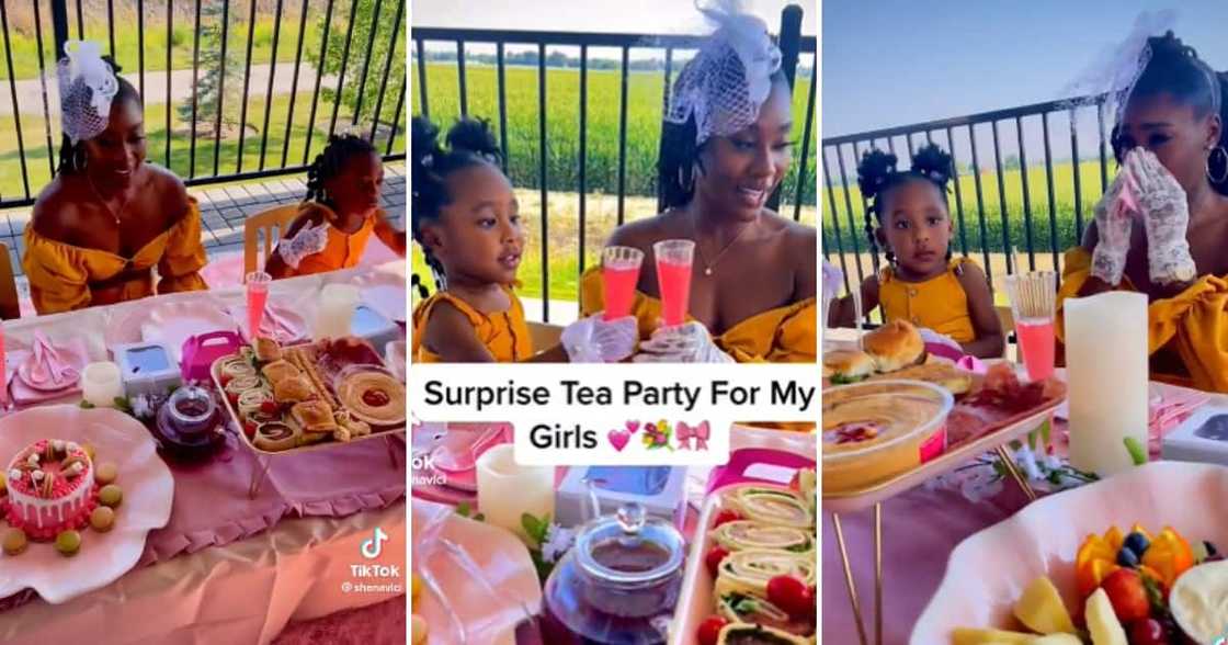 Mom and daughters having a lush tea party