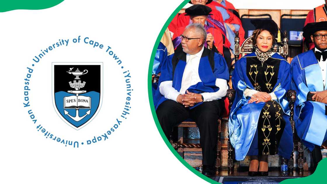 The University of Cape Town logo and members of the academic staff in academic dresses during a university function The University of Cape Town logo and members of the academic staff in academic dresses during a university function