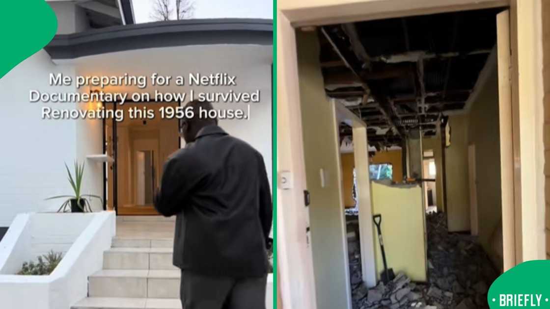 The visual on the left showed the man in his current house he just renovated