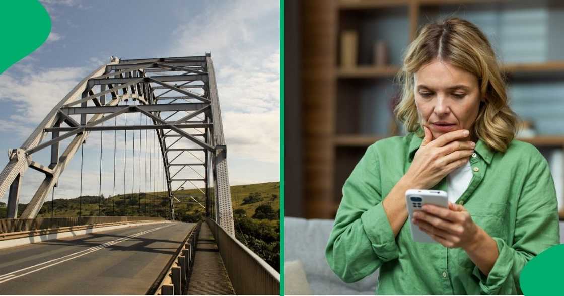 A woman who chilled between the pillars that supported a bridge caused a stir. A woman who chilled between the pillars that supported a bridge caused a stir.