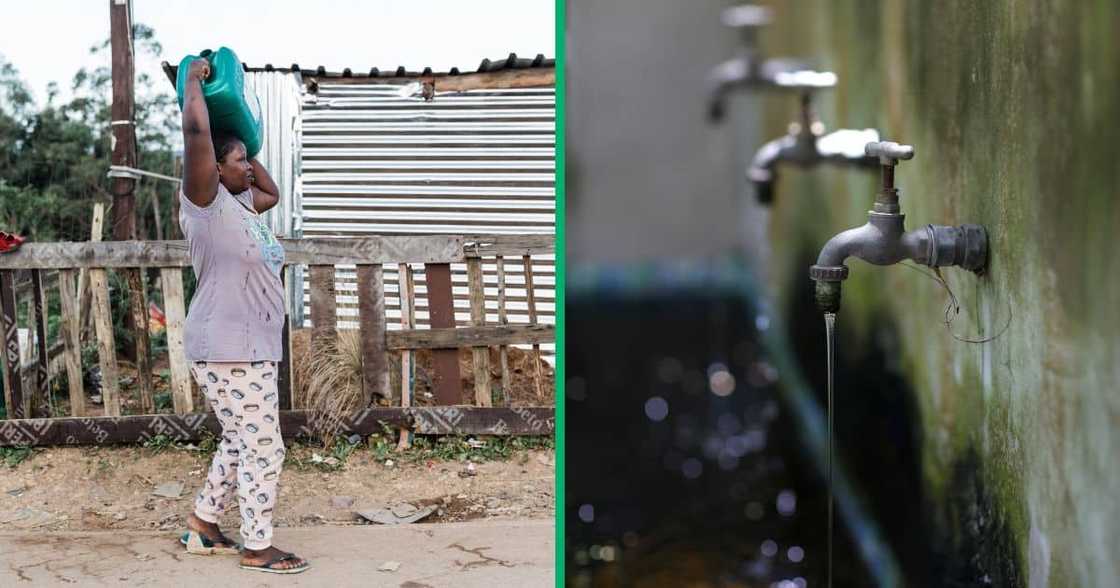 Informal settlement resident of Mhlaseni Village in Verulam, north of Durban, carries water from communal taps.