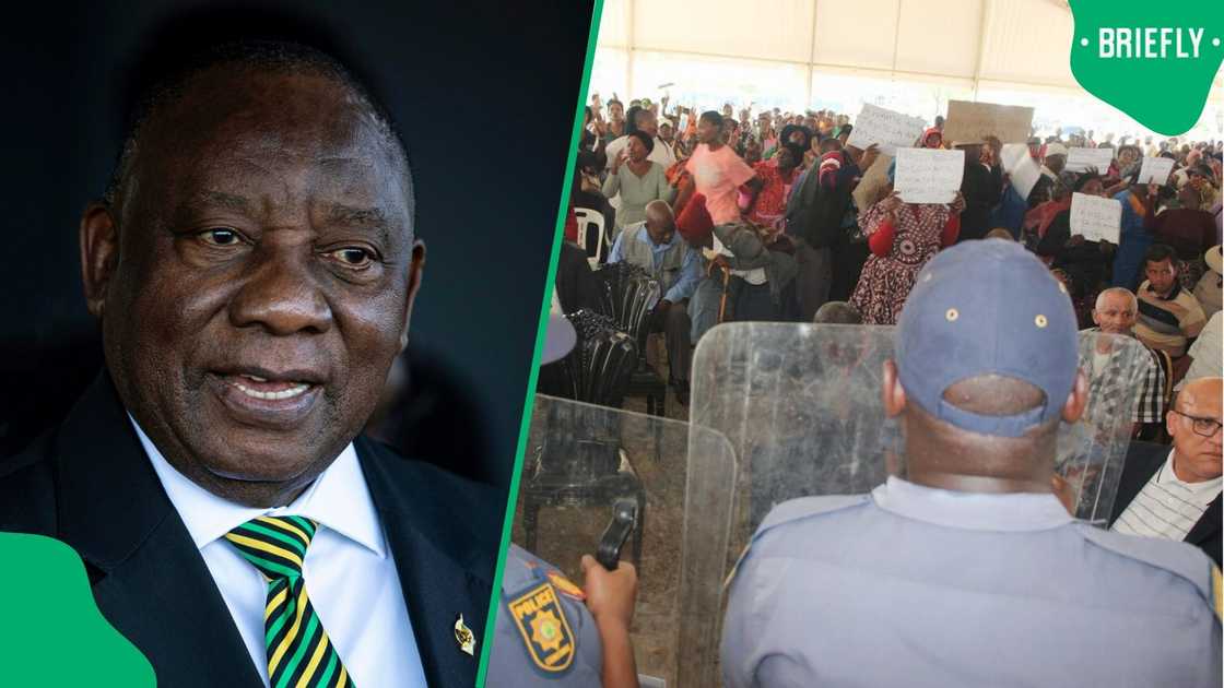 Police had to protect President Cyril Ramaphosa from angry community members Police had to protect President Cyril Ramaphosa from angry community members