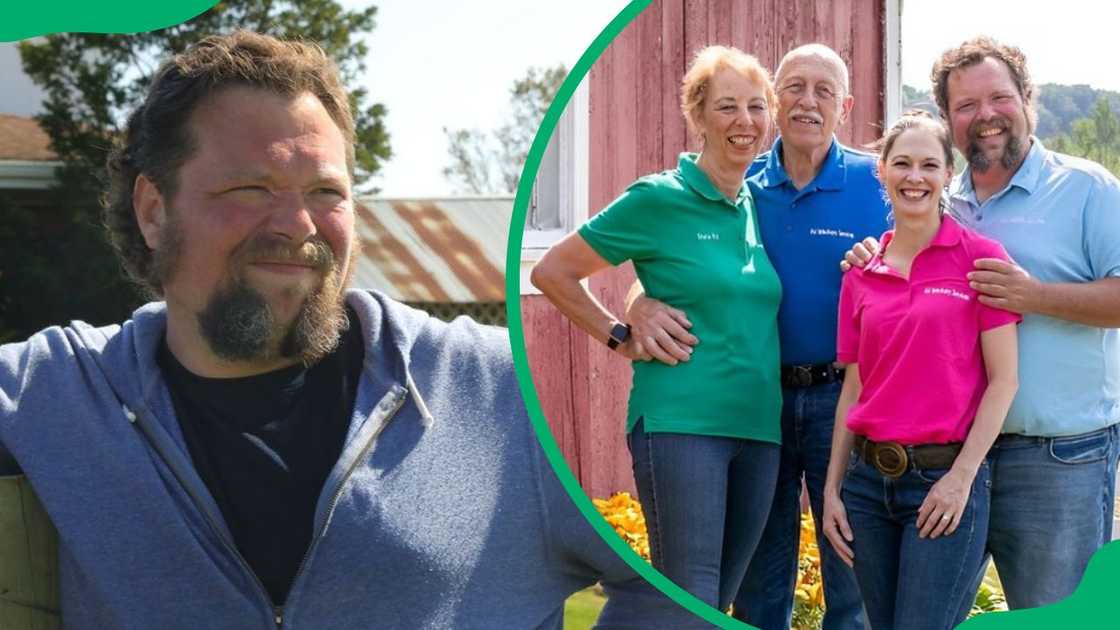 Charles Pol at their Michigan farm (L). The actor, his wife, and his parents having a good time (R)