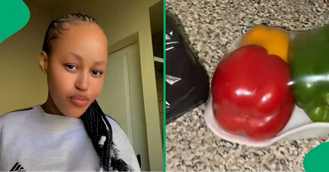 A TikTok video shows a woman unveiling her fresh vegetables from Johannesburg CBD.