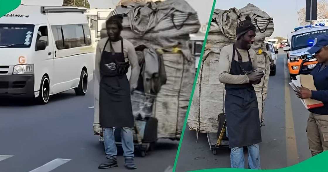 A Facebook video shows a hawker with a trolley being pulled over by a traffic cop. A Facebook video shows a hawker with a trolley being pulled over by a traffic cop.