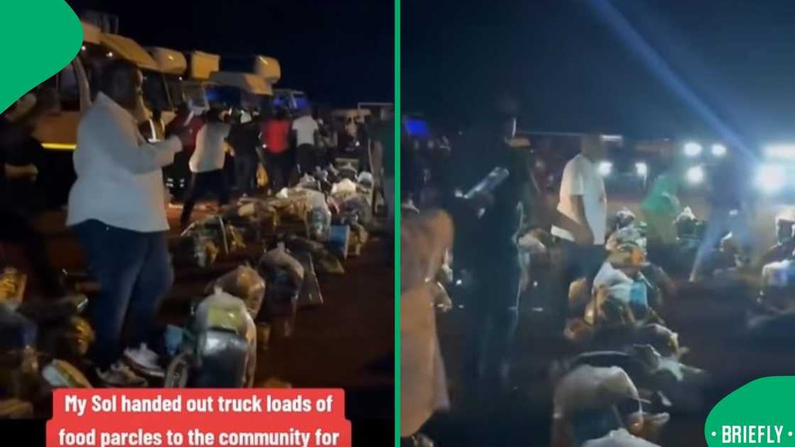 A screenshot shows neatly stacked food packs ready for distribution to the community by MySol A screenshot shows neatly stacked food packs ready for distribution to the community by MySol