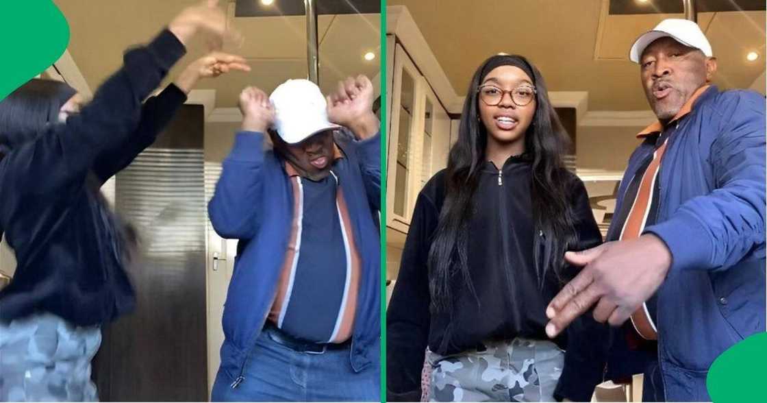 Daughter and father participate in TikTok dance challenge.
