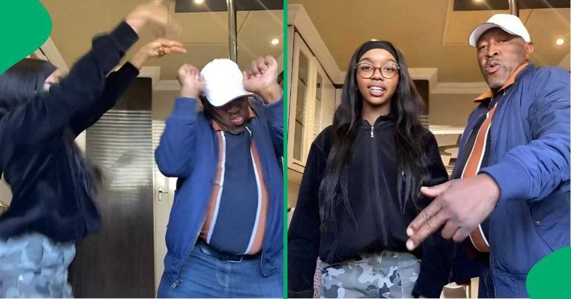 Daughter and father participate in TikTok dance challenge. Daughter and father participate in TikTok dance challenge.