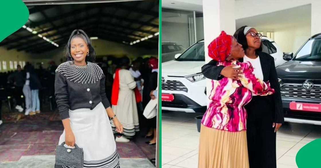 A TikTok video shows a woman buying her first car. A TikTok video shows a woman buying her first car.