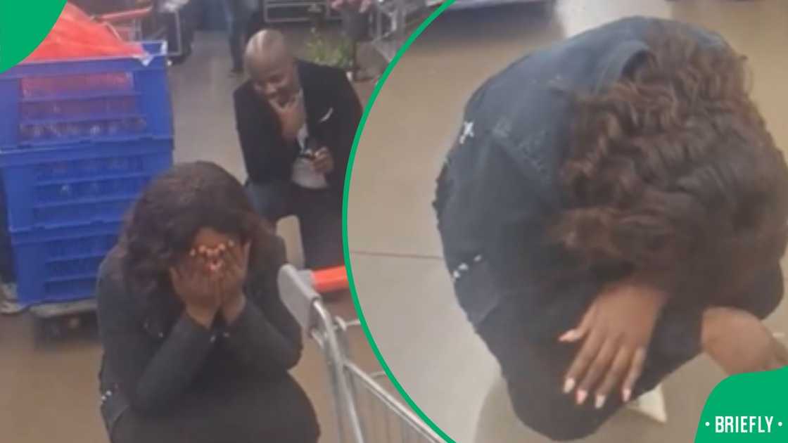 A South African gent got down on one knee to propose to his partner right in a grocery store. A South African gent got down on one knee to propose to his partner right in a grocery store.