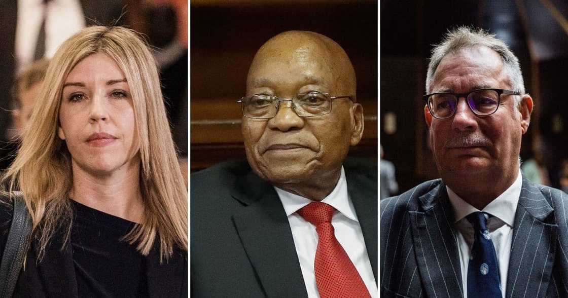 Legal Journalist Karyn Maughan, former President Jacob Zuma and State Advocate Billy Downer Legal Journalist Karyn Maughan, former President Jacob Zuma and State Advocate Billy Downer