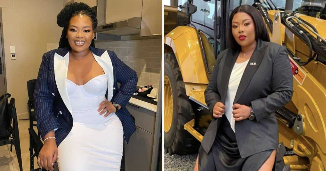 Anele Mdoda mocks her gap by placing a coin between her teeth