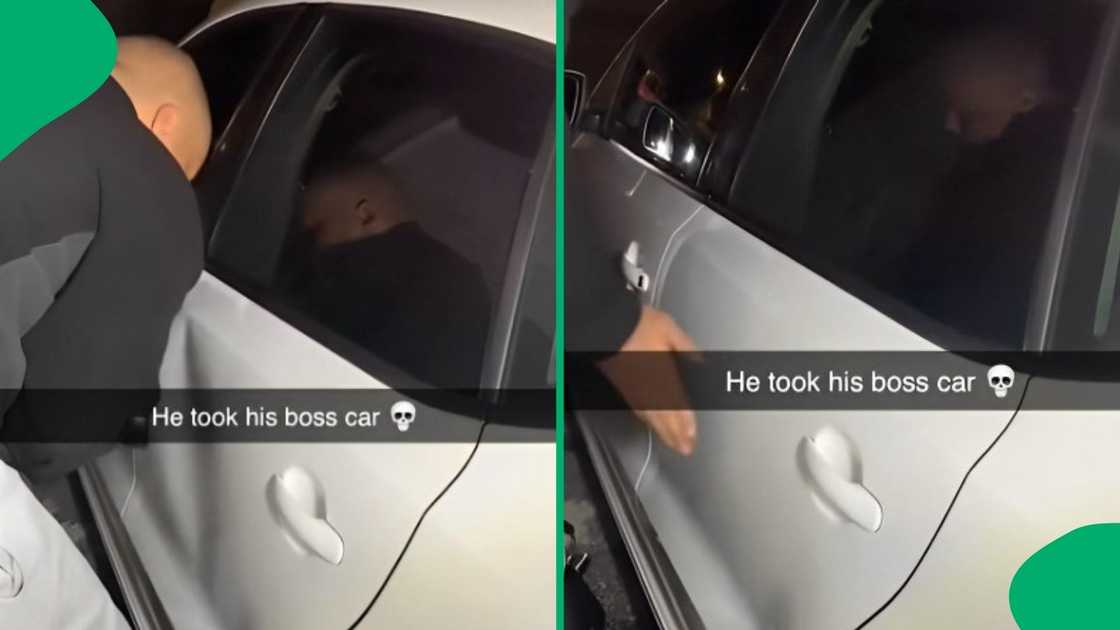 A man took a dent out of his boss's car. A man took a dent out of his boss's car.
