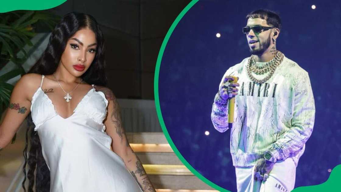 Yailin posing for a photo in 2024 (L). Anuel AA during the 2023 Rauw Alejandro Saturno World Tour Yailin posing for a photo in 2024 (L). Anuel AA during the 2023 Rauw Alejandro Saturno World Tour