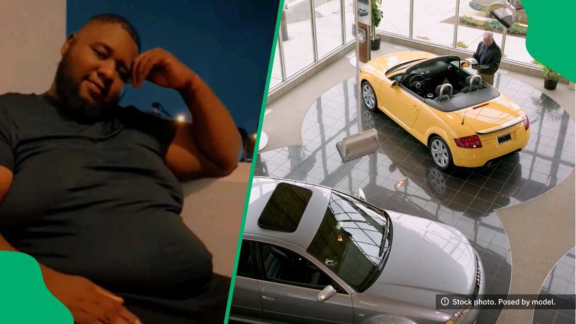 A TikTok frame showing the motionless McLaren surrounded by curious onlookers