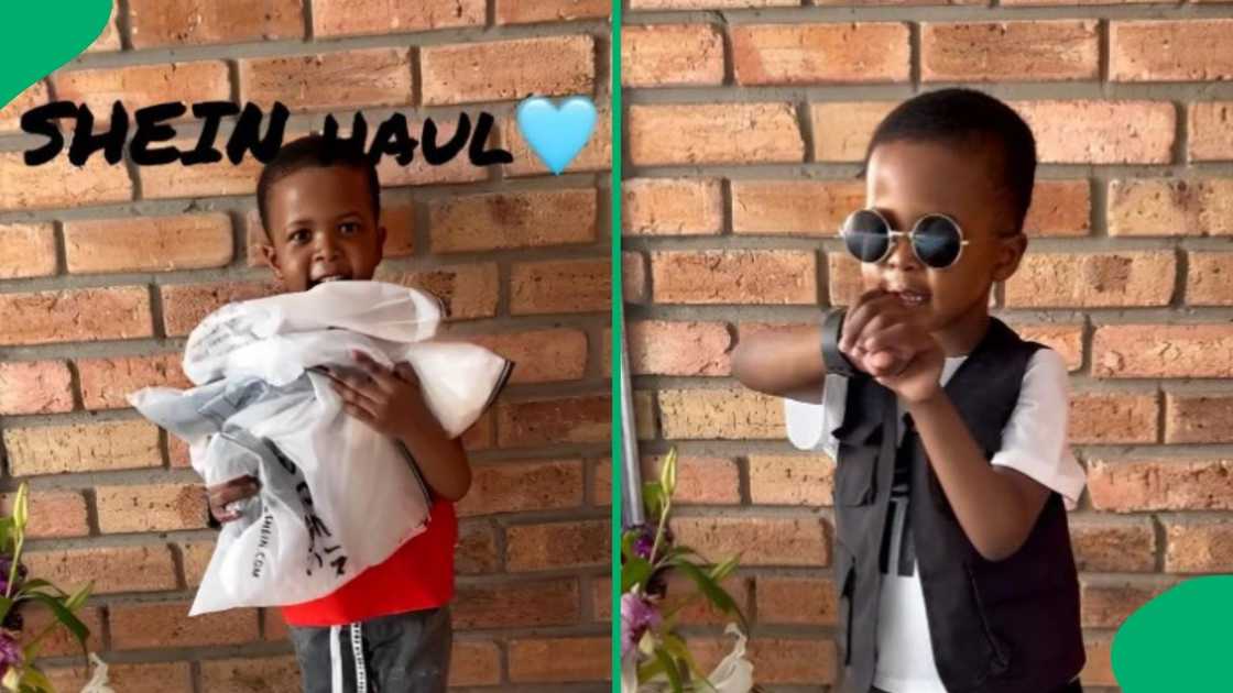 A little boy showed off the clothes he got from Shein. A little boy showed off the clothes he got from Shein.
