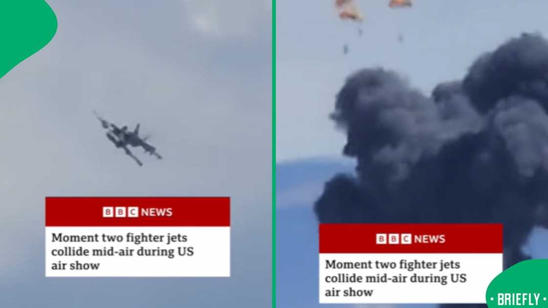 The visual on the right captured the smoke after two jets collided The visual on the right captured the smoke after two jets collided