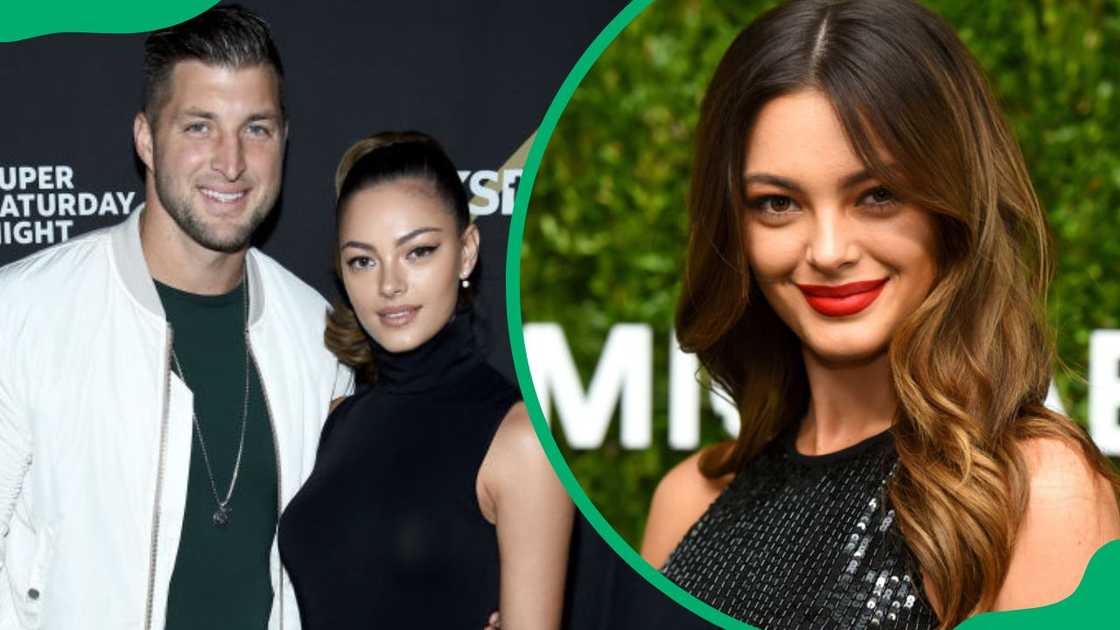 Demi-Leigh and Tim Tebow during the 2019 DIRECTV's Super Saturday Night (L). The model at the 12th Annual Golden Heart Awards in 2018 (R)