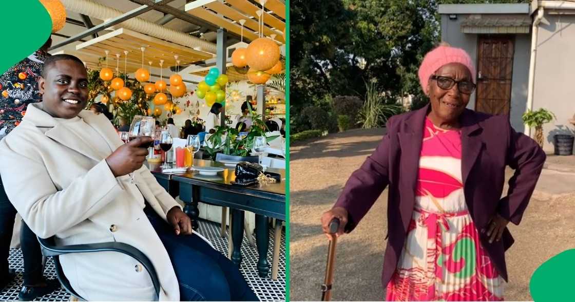 A grandmother adorably surprised her grandson with a porridge in the morning. A grandmother adorably surprised her grandson with a porridge in the morning.