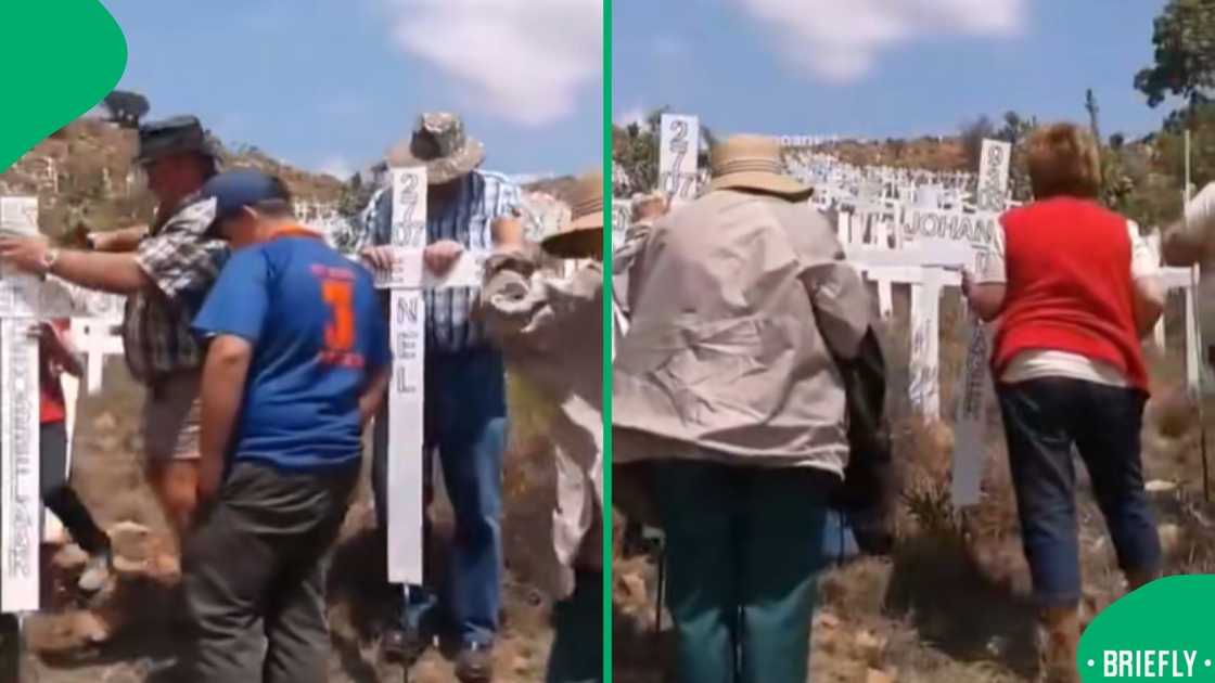 The visual on the right showed farmers installing crosses at Witkruis monument The visual on the right showed farmers installing crosses at Witkruis monument
