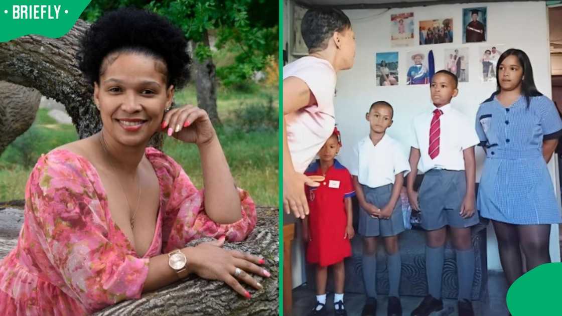 A mother lectured her children on their first day of school. A mother lectured her children on their first day of school.