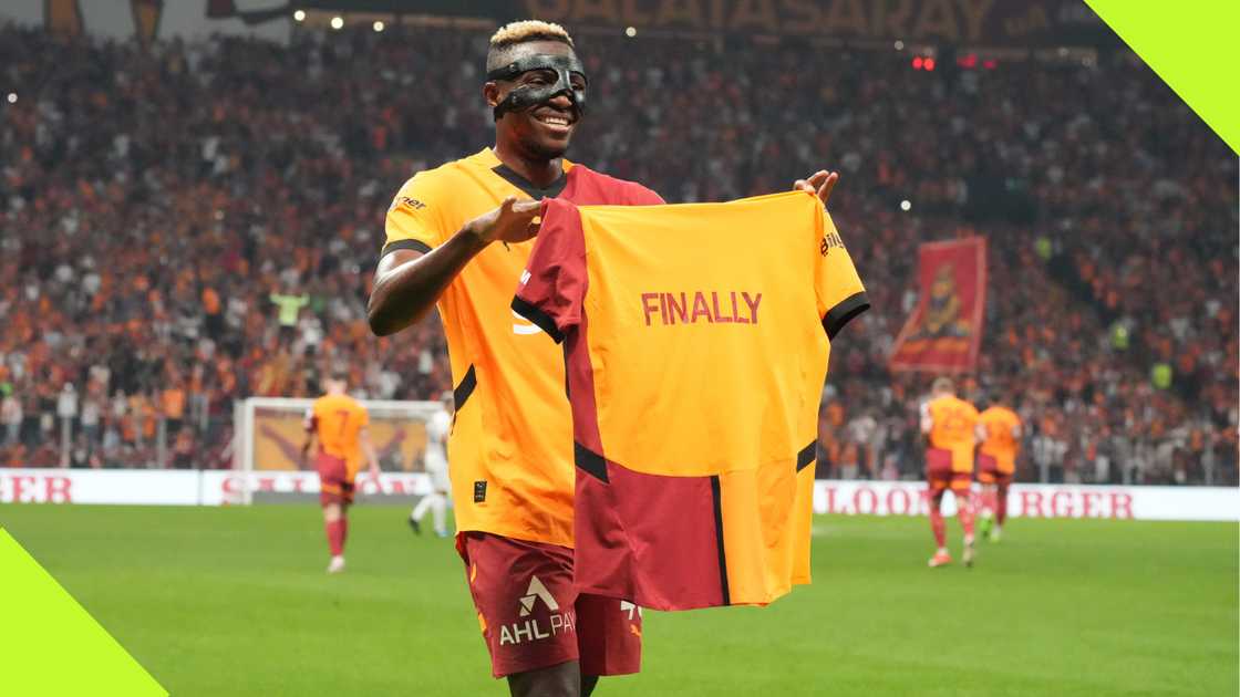 Victor Osimhen celebrates a goal for Galatasaray