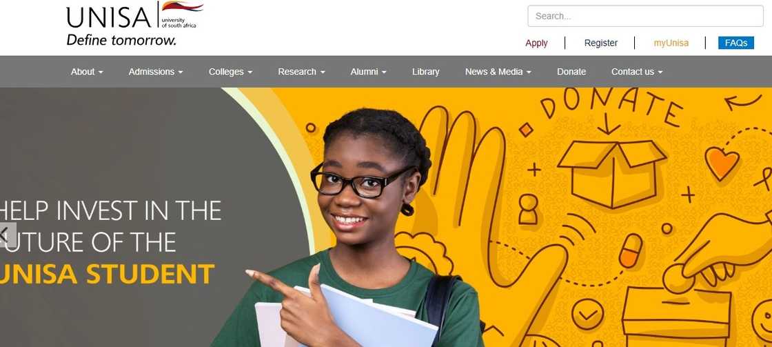 A screenshot of the UNISA website A screenshot of the UNISA website