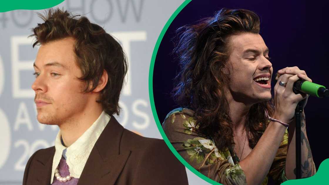 Harry Styles at the 2020 BRIT Awards (L). The musical icon at the SAP Center in 2015 (R)