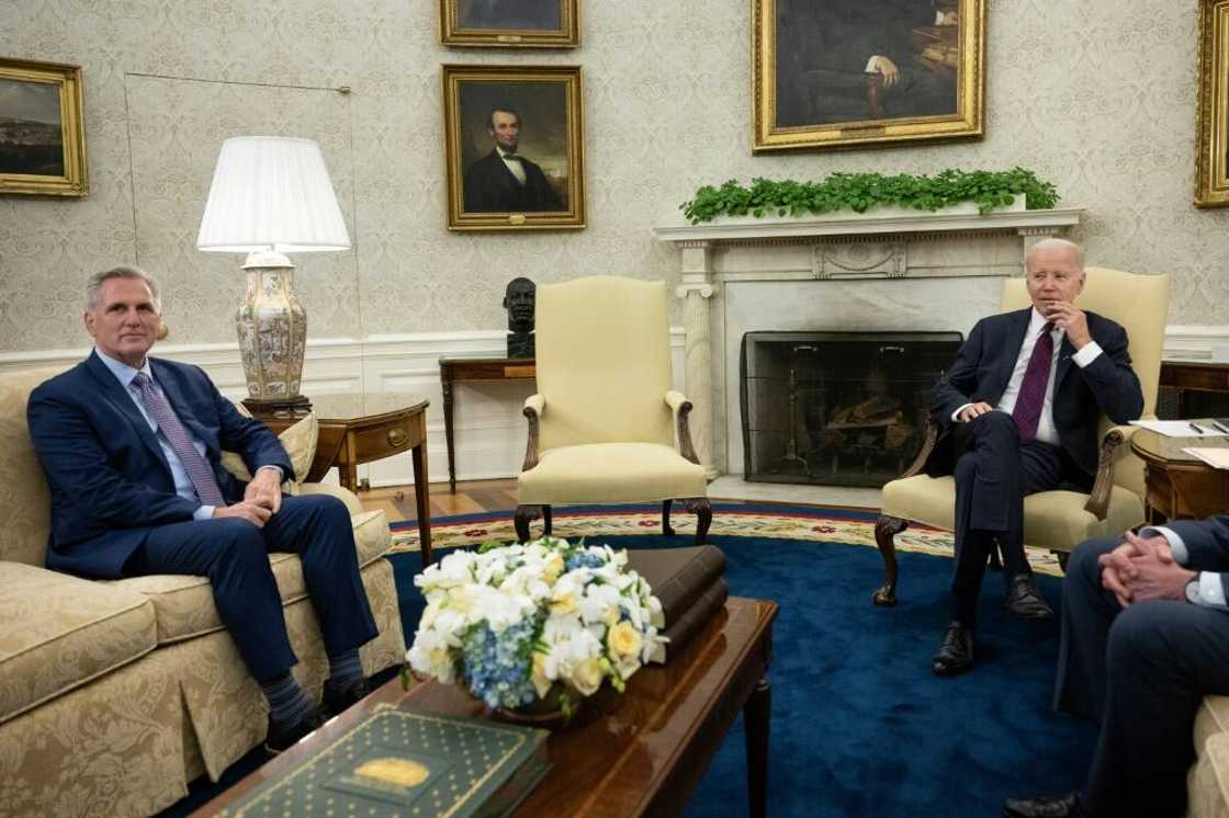 Republican House Speaker Kevin McCarthy (L) is due to meet President Joe Biden (R) at the White House later Tuesday, but has warned lawmakers remain far apart in talks on raising the debt ceiling Republican House Speaker Kevin McCarthy (L) is due to meet President Joe Biden (R) at the White House later Tuesday, but has warned lawmakers remain far apart in talks on raising the debt ceiling