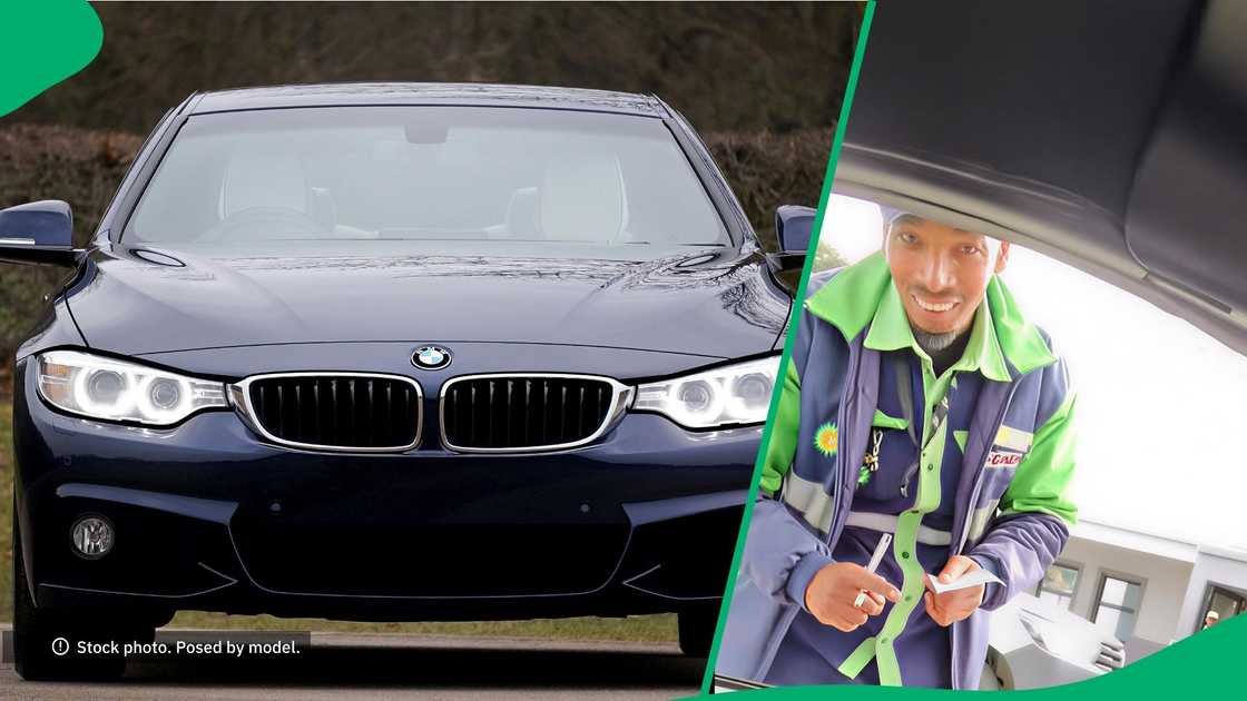 BMW owner entertains petrol attendant