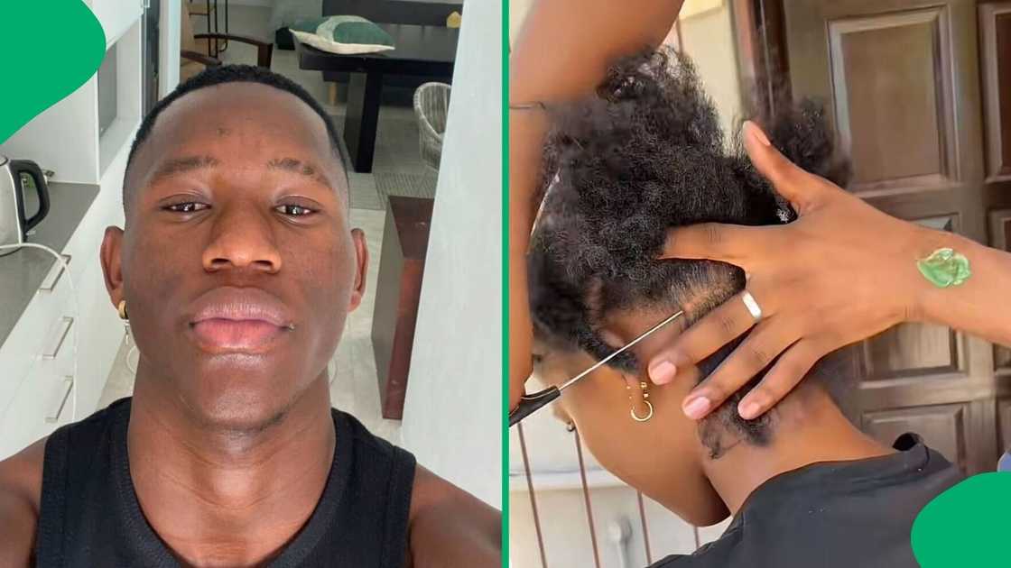 A man braided his sister's hair for the December holidays in a TikTok video. A man braided his sister's hair for the December holidays in a TikTok video.
