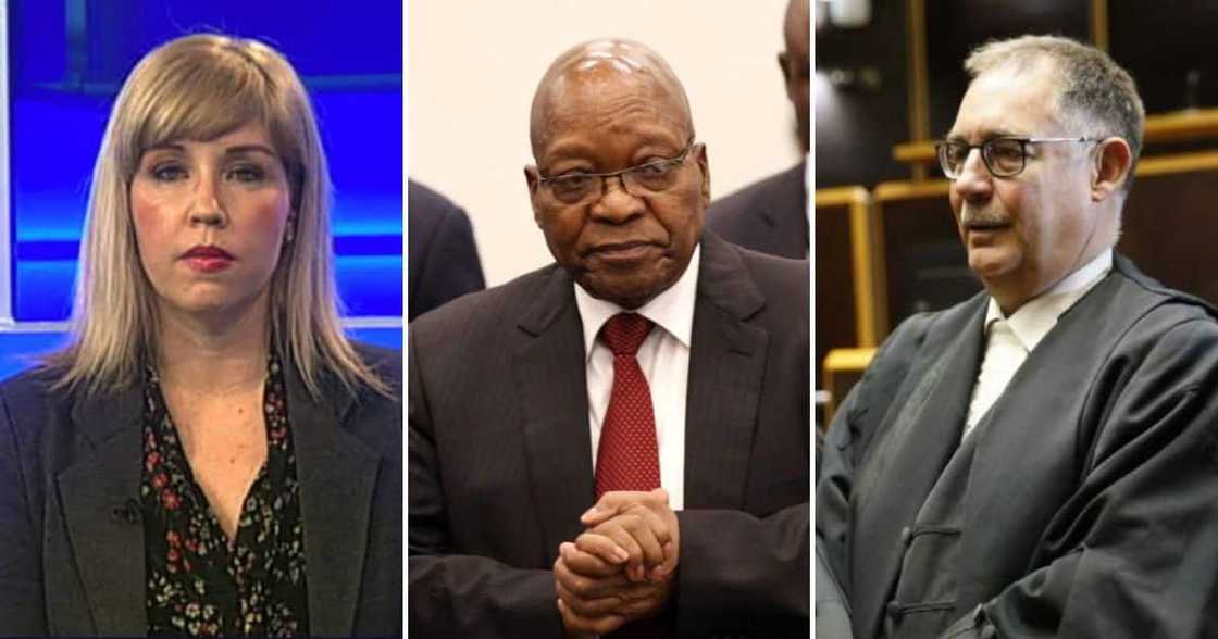 Legal journalist Karyn Maughan, former president Jacob Zuman and prosecutor Billy Downer Legal journalist Karyn Maughan, former president Jacob Zuman and prosecutor Billy Downer