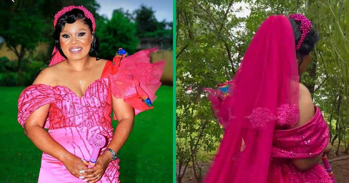 A makoti wore a pink wedding dress