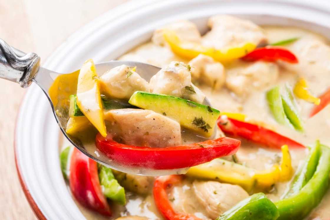 A chicken a la king casserole. A chicken a la king casserole.