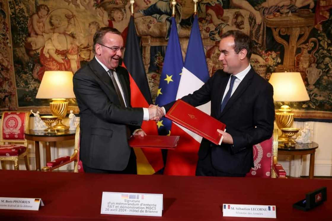 Boris Pistorius, left, and Sebastien Lecornu after signing an agreement on the MGCS 'tank of the future' project in Paris Boris Pistorius, left, and Sebastien Lecornu after signing an agreement on the MGCS 'tank of the future' project in Paris