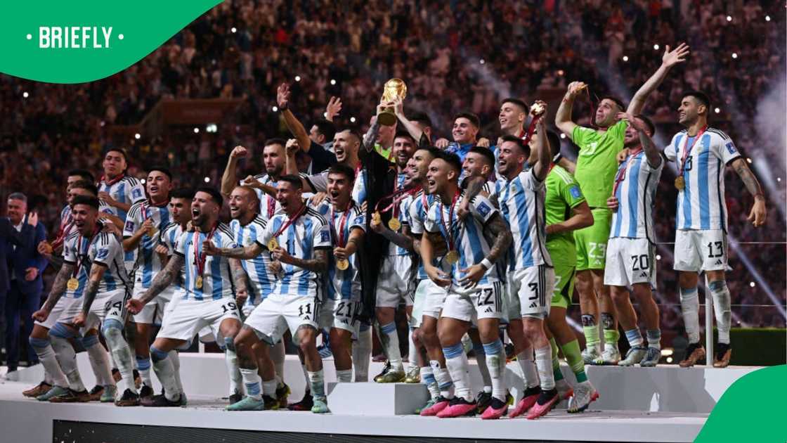 Image of Argentina players celebrating winning the 2022 Fifa World Cup final Image of Argentina players celebrating winning the 2022 Fifa World Cup final