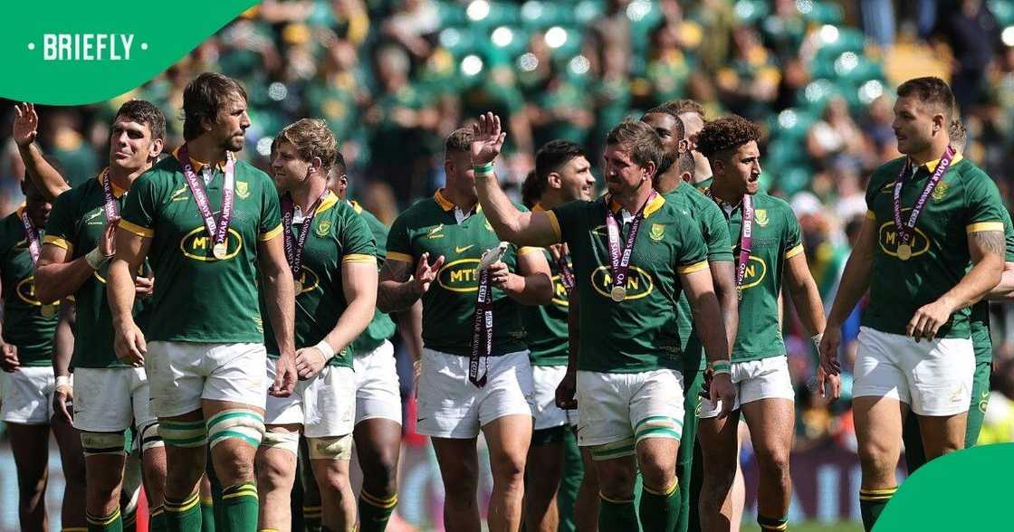 The Springboks celebrate a 41-13 victory over Wales.