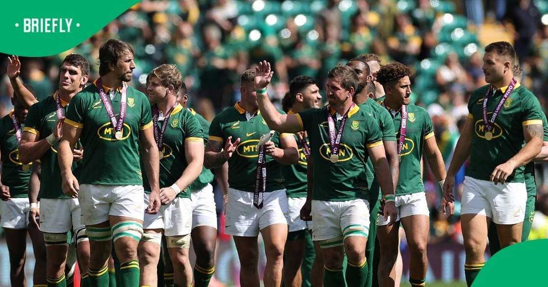 The Springboks celebrate a 41-13 victory over Wales. The Springboks celebrate a 41-13 victory over Wales.