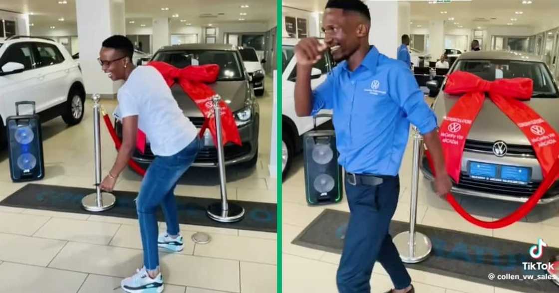Woman showed on her rhythm at a VW dealership Woman showed on her rhythm at a VW dealership
