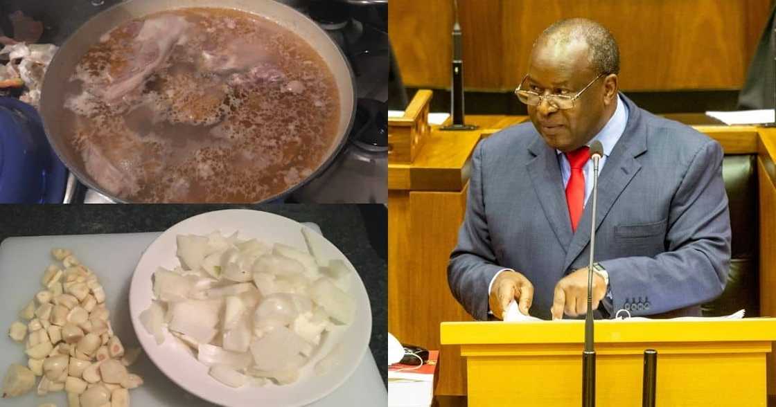 Tito Mboweni, bored, cooking, shows off recipe, reactions