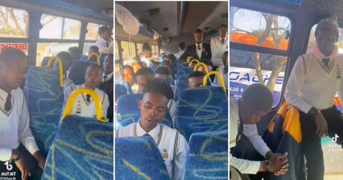 Talent school boys sing church song on a bus. Talent school boys sing church song on a bus.