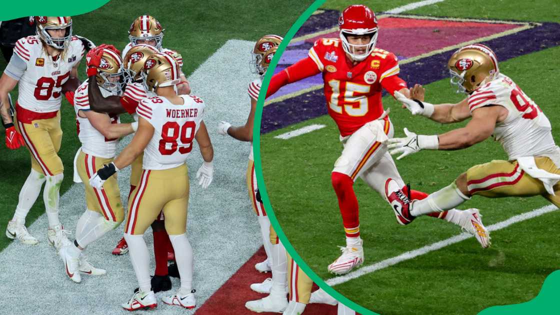 San Francisco 49ers and Kansas City Chiefs players during the Super Bowl LVIII